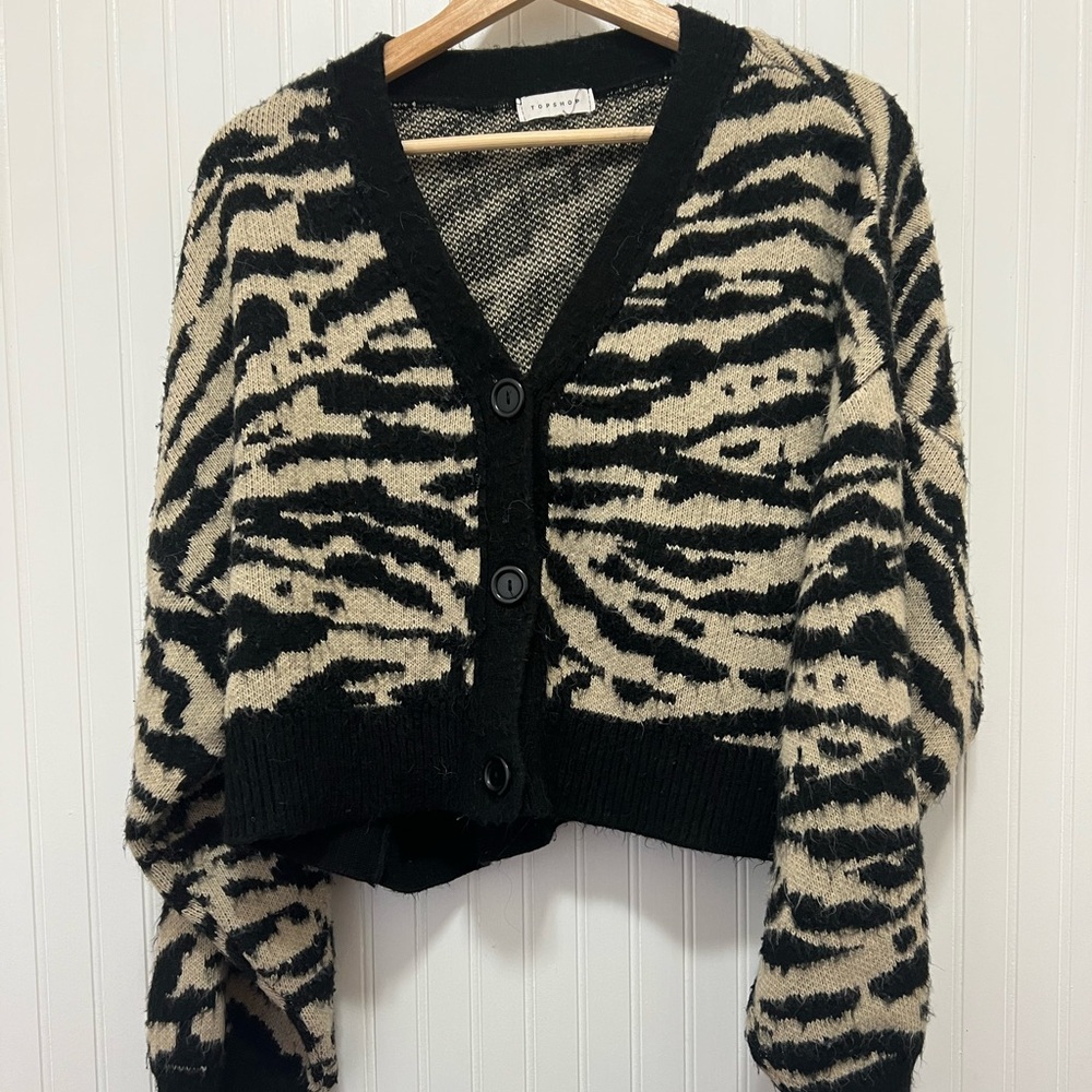 M Topshop Black and Cream Zebra Cardigan